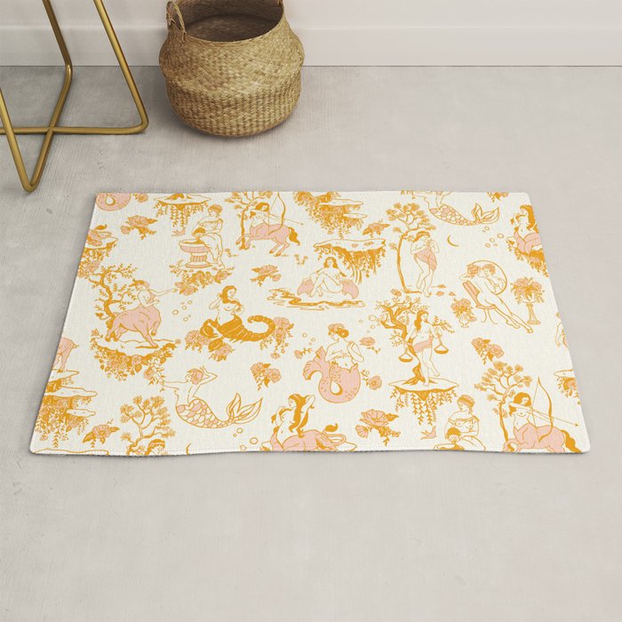 Honey, Pink & Gold Zodiac Toile Pattern. A Great Gift Idea For Astrology Fans! Rug Gallery Image 1