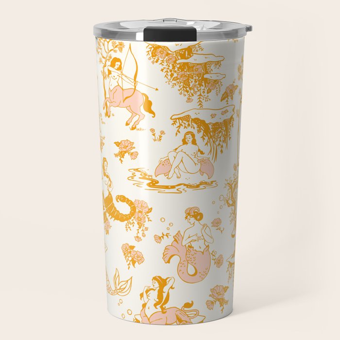 Honey, Pink & Gold Zodiac Toile Pattern. A Great Gift Idea For Astrology Fans! Travel Mug Gallery Image 1