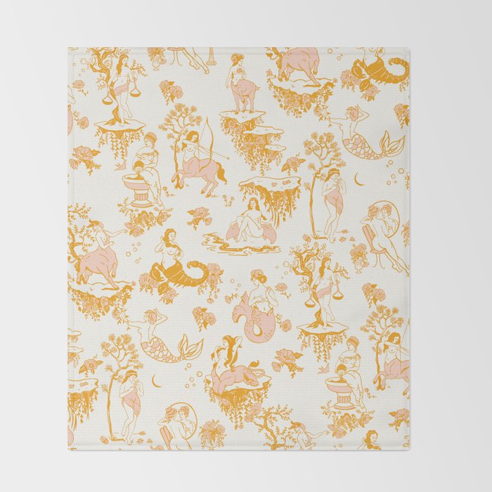 Honey, Pink & Gold Zodiac Toile Pattern. A Great Gift Idea For Astrology Fans! Throw Blanket Gallery Image 2