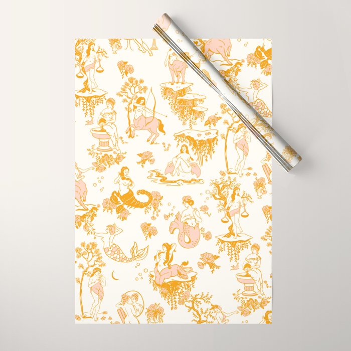 Honey, Pink & Gold Zodiac Toile Pattern. A Great Gift Idea For Astrology Fans! Wrapping Paper Gallery Image 1