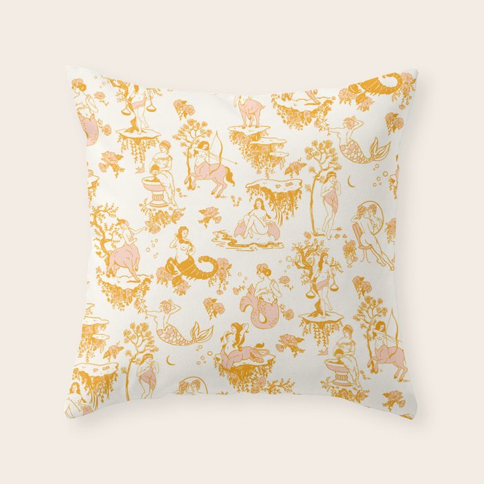 Honey, Pink & Gold Zodiac Toile Pattern. A Great Gift Idea For Astrology Fans! Throw Pillow Gallery Image 1