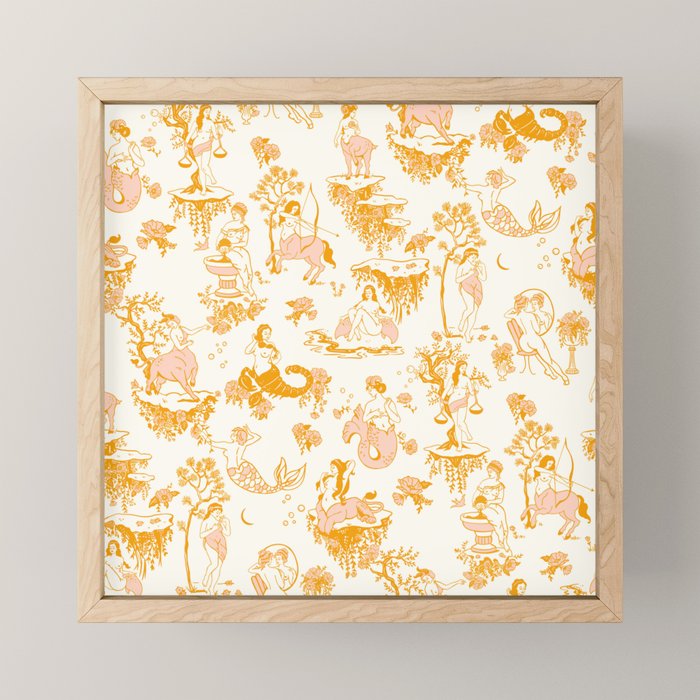 Honey, Pink & Gold Zodiac Toile Pattern. A Great Gift Idea For Astrology Fans! Mini Art Print Gallery Image 1