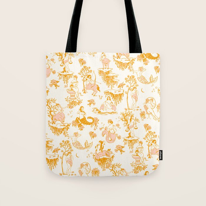Honey, Pink & Gold Zodiac Toile Pattern. A Great Gift Idea For Astrology Fans! Tote Bag Gallery Image 1
