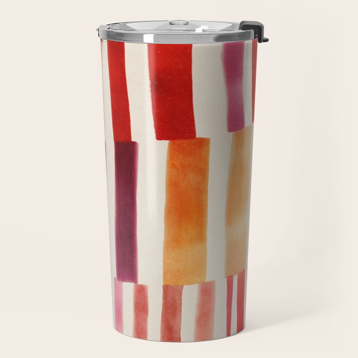 Stripe Pattern in Warm Red Pink and Ochre Travel Mug Gallery Image 2