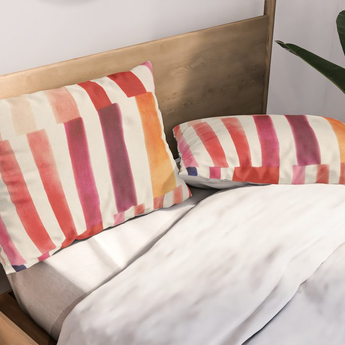 Stripe Pattern in Warm Red Pink and Ochre Pillow Sham Gallery Image 2