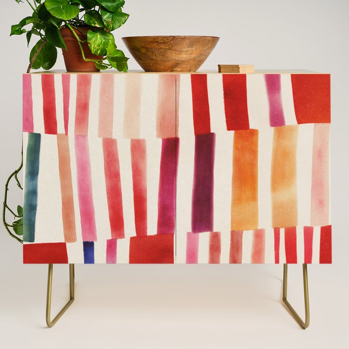 Stripe Pattern in Warm Red Pink and Ochre Credenza Gallery Image 1