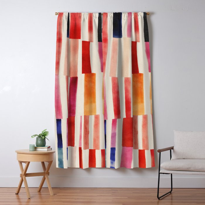 Stripe Pattern in Warm Red Pink and Ochre Window Curtain Gallery Image 5