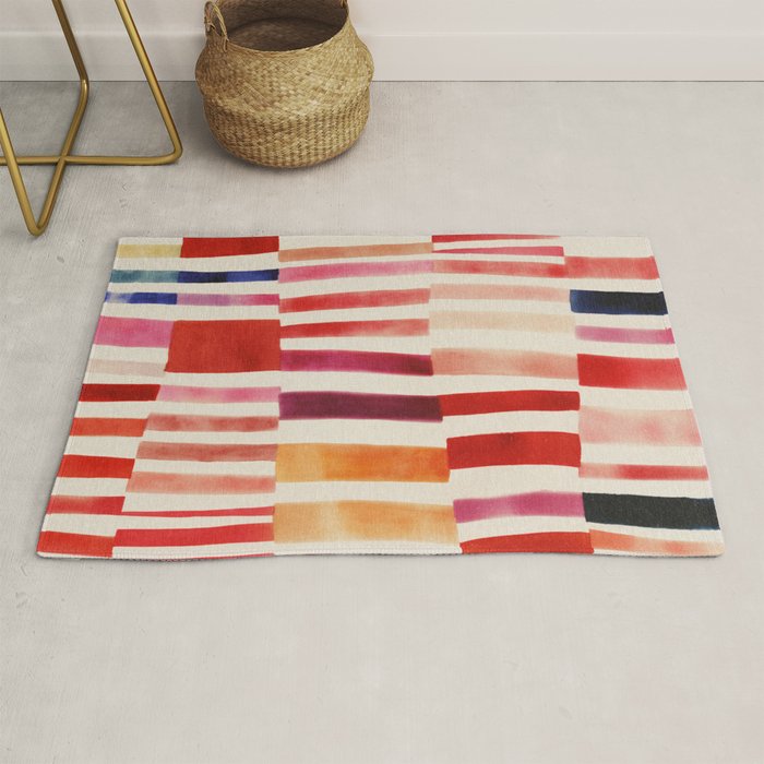 Stripe Pattern in Warm Red Pink and Ochre Rug Gallery Image 1