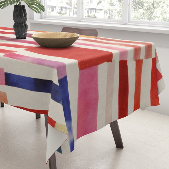 Stripe Pattern in Warm Red Pink and Ochre Tablecloth Gallery Image 3