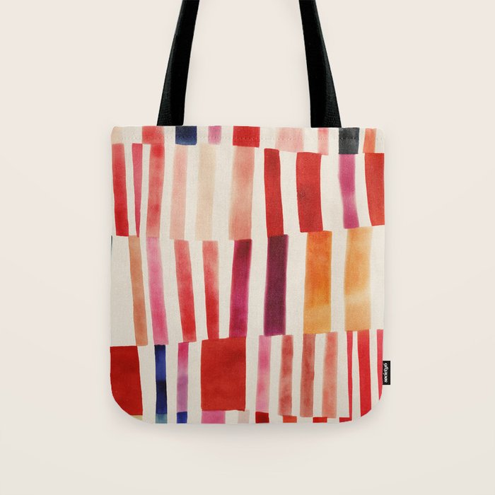 Stripe Pattern in Warm Red Pink and Ochre Tote Bag Gallery Image 1