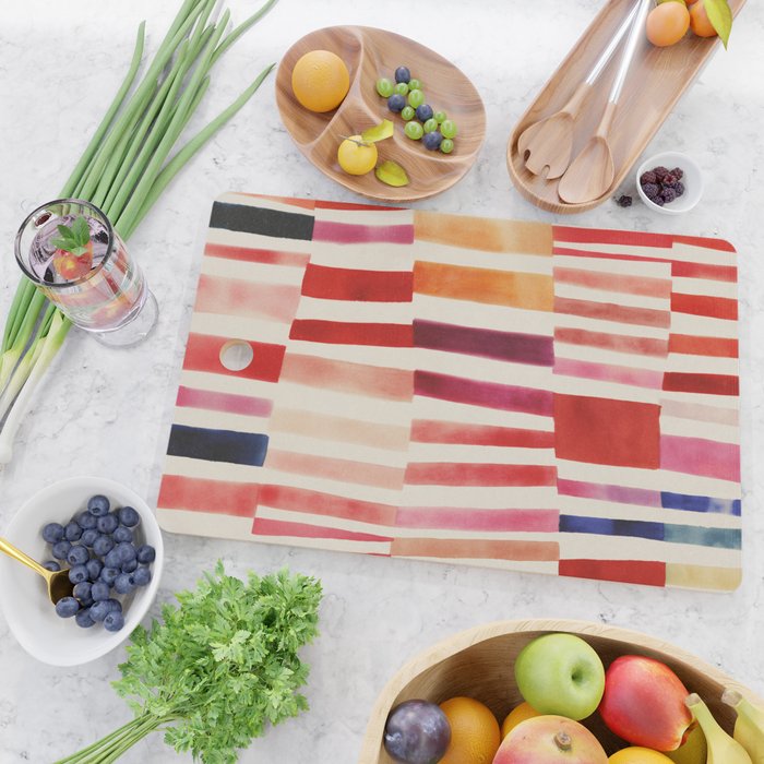 Stripe Pattern in Warm Red Pink and Ochre Cutting Board Gallery Image 2