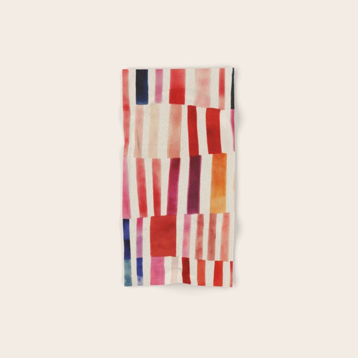 Stripe Pattern in Warm Red Pink and Ochre Bath Towel Gallery Image 1