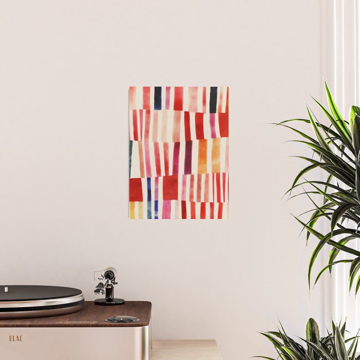 Stripe Pattern in Warm Red Pink and Ochre Poster Gallery Image 2