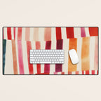 Stripe Pattern in Warm Red Pink and Ochre Desk Mat Gallery Image 1
