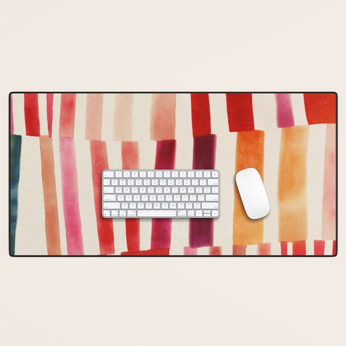 Stripe Pattern in Warm Red Pink and Ochre Desk Mat Gallery Image 1