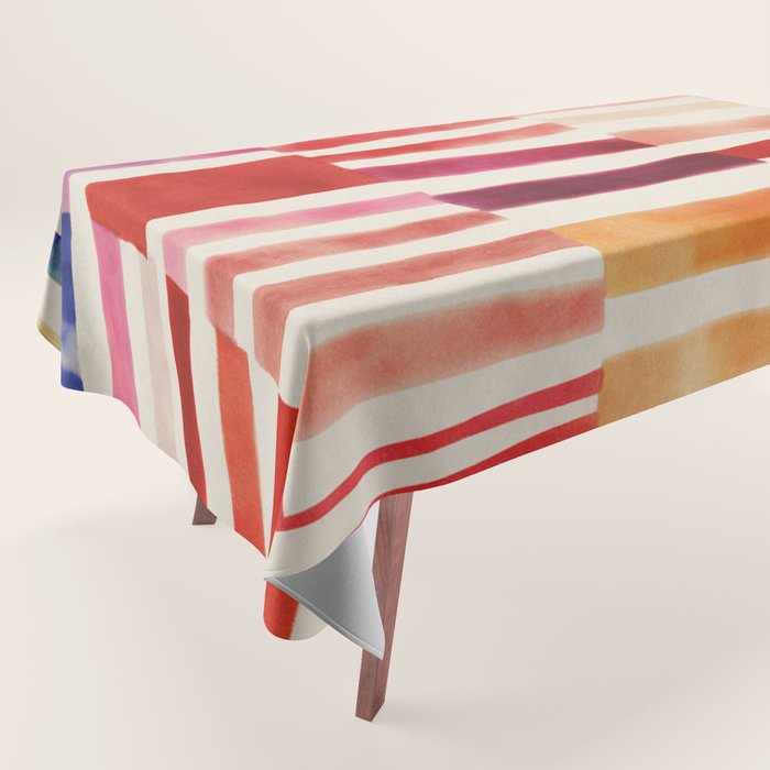 Stripe Pattern in Warm Red Pink and Ochre Tablecloth Gallery Image 1