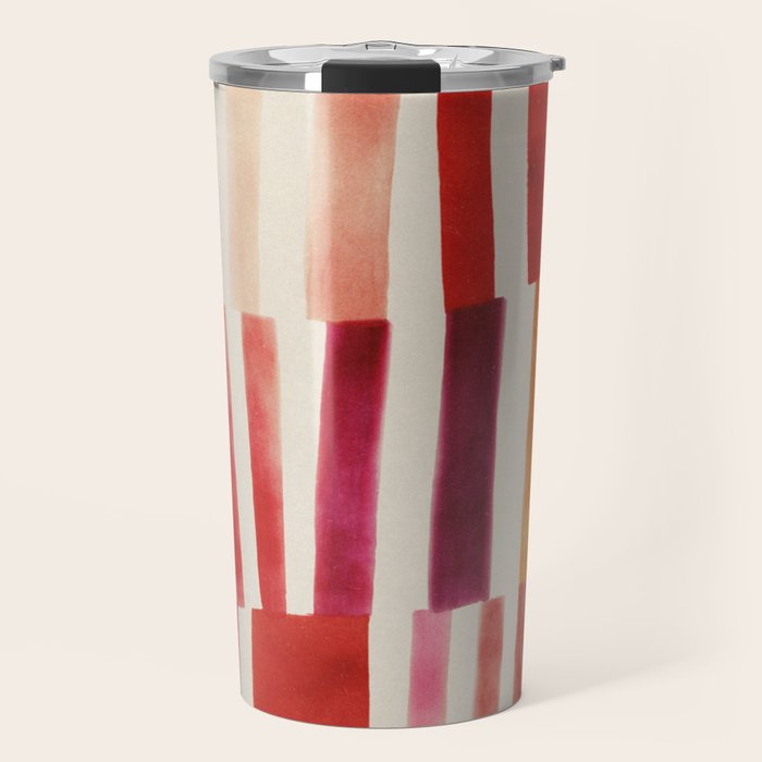 Stripe Pattern in Warm Red Pink and Ochre Travel Mug Gallery Image 1