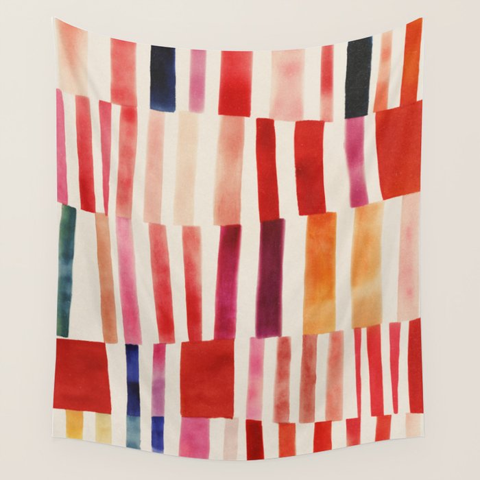 Stripe Pattern in Warm Red Pink and Ochre Wall Tapestry Gallery Image 4
