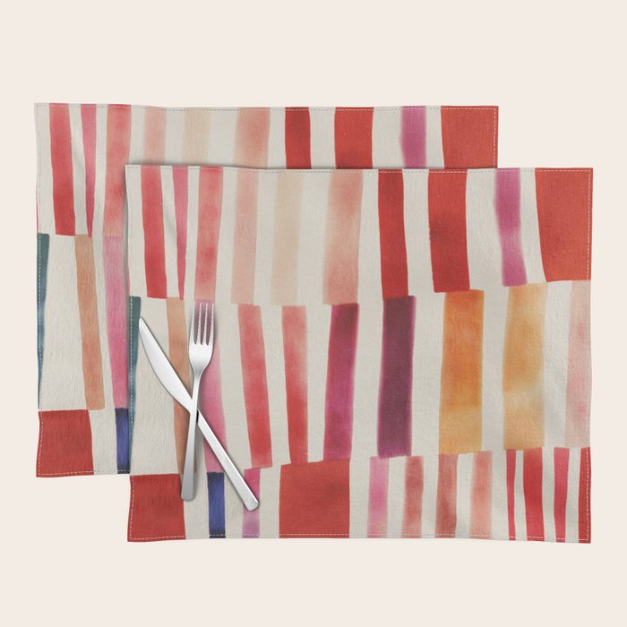 Stripe Pattern in Warm Red Pink and Ochre Placemat Gallery Image 1