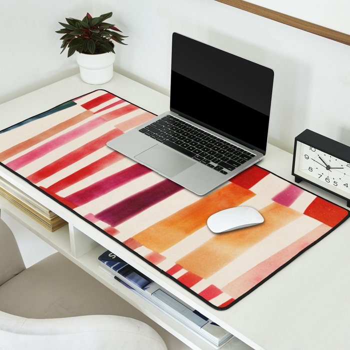 Stripe Pattern in Warm Red Pink and Ochre Desk Mat Gallery Image 2
