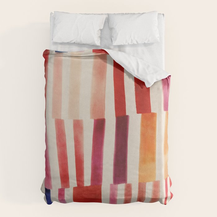 Stripe Pattern in Warm Red Pink and Ochre Duvet Cover Gallery Image 6