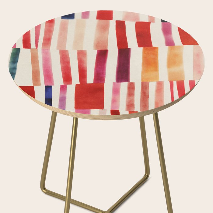 Stripe Pattern in Warm Red Pink and Ochre Side Table Gallery Image 2