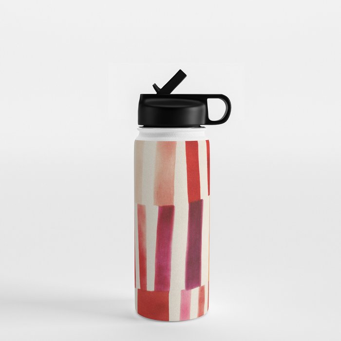 Stripe Pattern in Warm Red Pink and Ochre Water Bottle Gallery Image 1