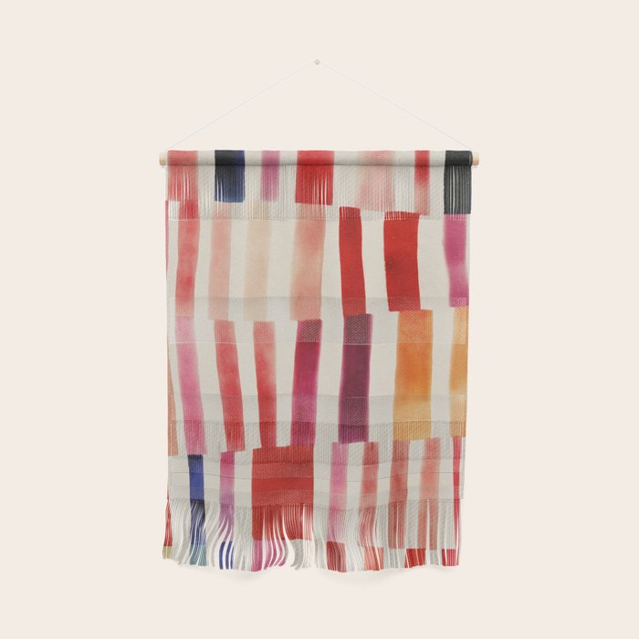 Stripe Pattern in Warm Red Pink and Ochre Wall Hanging Gallery Image 1