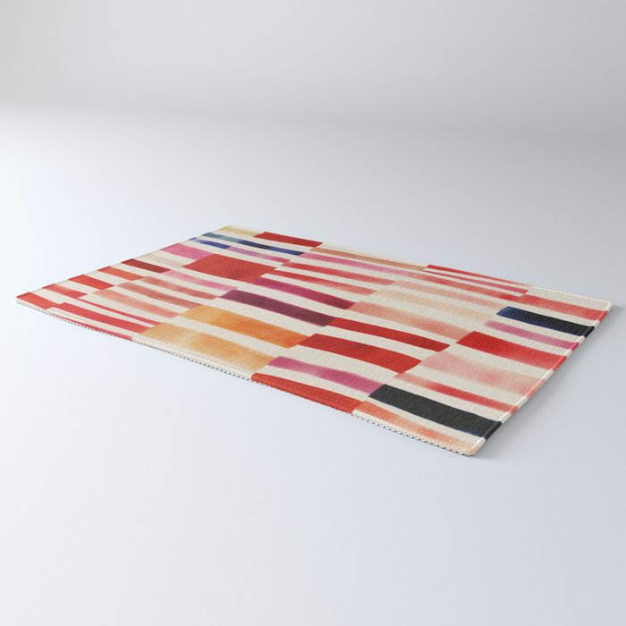 Stripe Pattern in Warm Red Pink and Ochre Rug Gallery Image 3