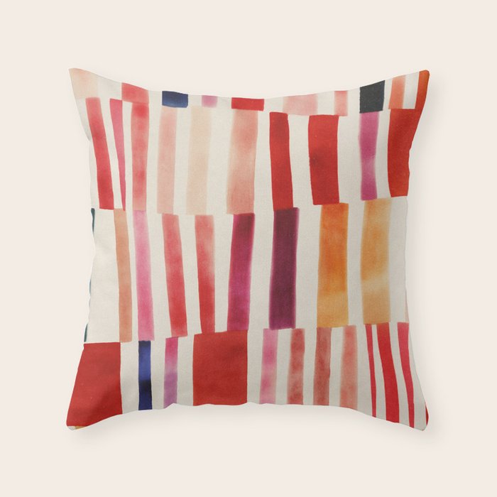 Stripe Pattern in Warm Red Pink and Ochre Throw Pillow Gallery Image 6