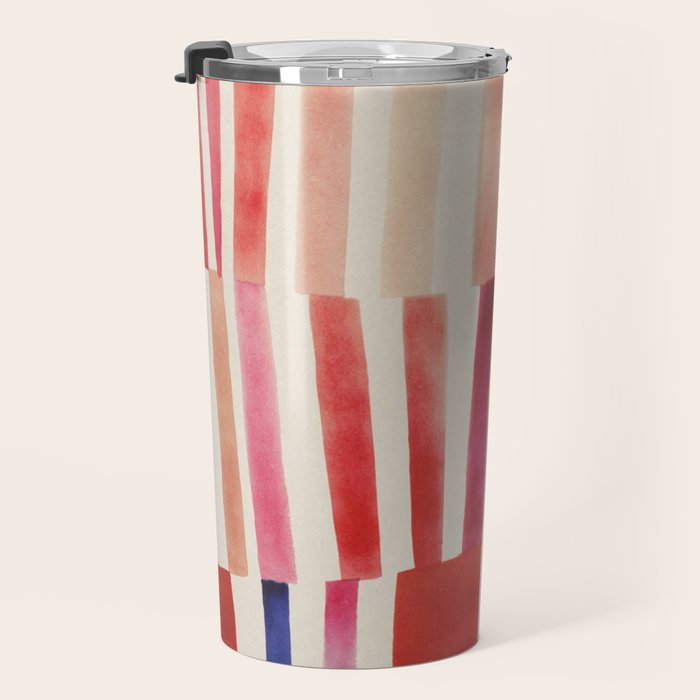 Stripe Pattern in Warm Red Pink and Ochre Travel Mug Gallery Image 3