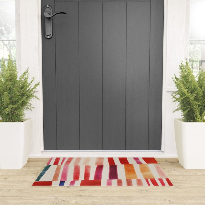 Stripe Pattern in Warm Red Pink and Ochre Welcome Mat Gallery Image 3