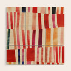 Stripe Pattern in Warm Red Pink and Ochre Wood Wall Art Gallery Image 1