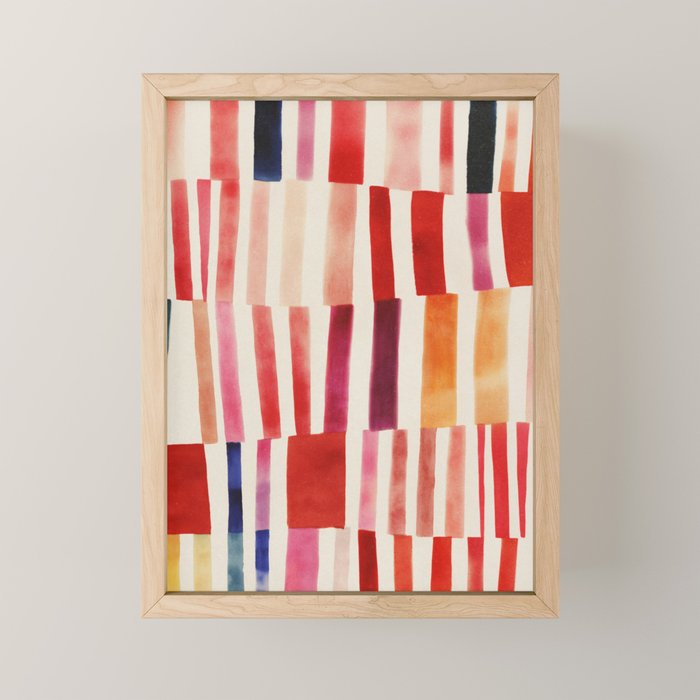 Stripe Pattern in Warm Red Pink and Ochre Mini Art Print Gallery Image 1
