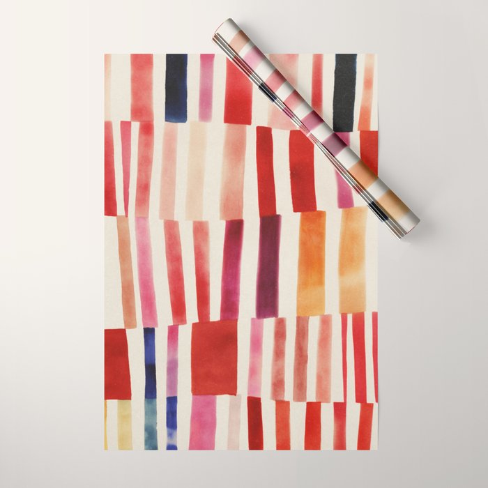 Stripe Pattern in Warm Red Pink and Ochre Wrapping Paper Gallery Image 1