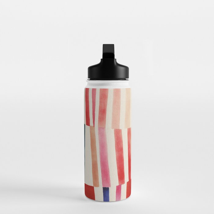 Stripe Pattern in Warm Red Pink and Ochre Water Bottle Gallery Image 3