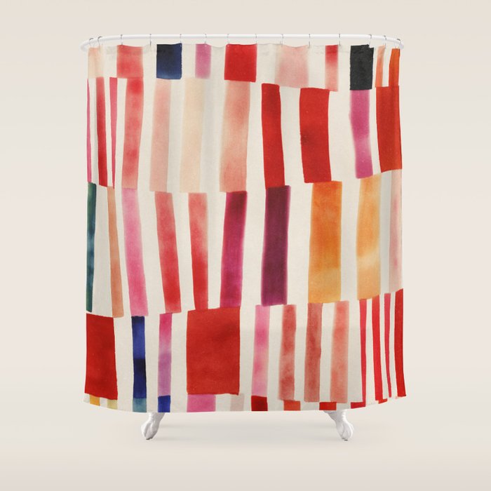 Stripe Pattern in Warm Red Pink and Ochre Shower Curtain Gallery Image 1