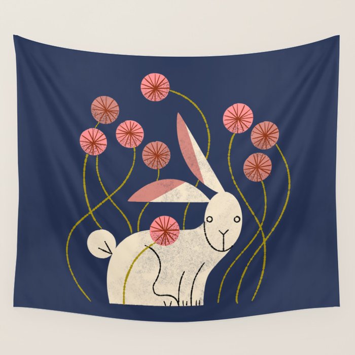 Rabbit And Wildflowers Wall Tapestry Gallery Image 4