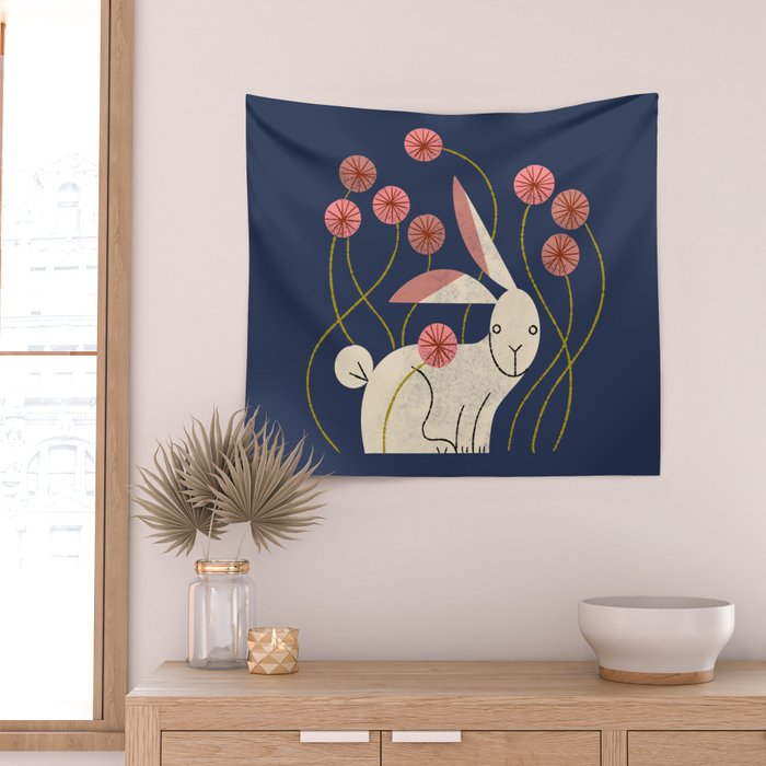 Rabbit And Wildflowers Wall Tapestry Gallery Image 2