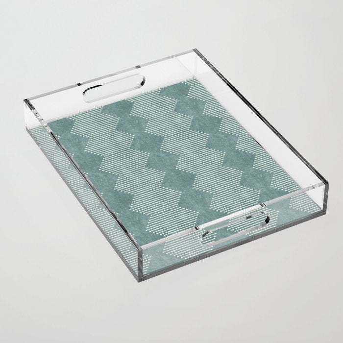 mudcloth diamonds - dusty blue Acrylic Tray Gallery Image 1