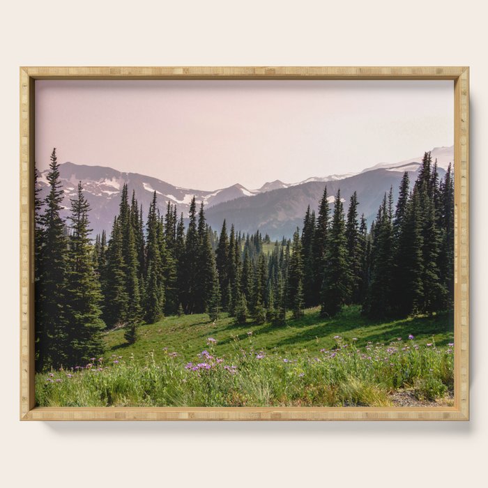 Mount Rainier Summer Adventure X - Pacific Northwest Mountain Landscape Serving Tray Gallery Image 1