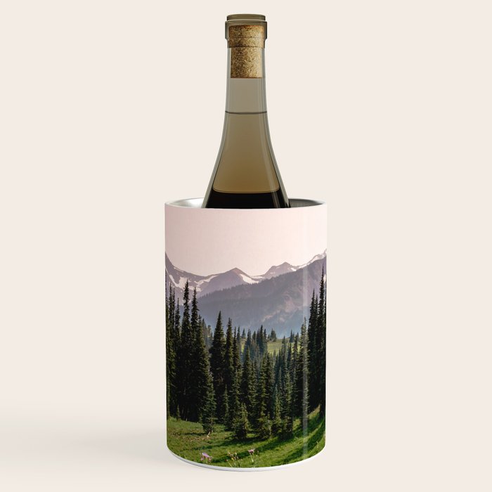 Mount Rainier Summer Adventure X - Pacific Northwest Mountain Landscape Wine Chiller Gallery Image 1