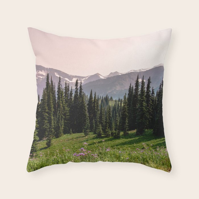 Mount Rainier Summer Adventure X - Pacific Northwest Mountain Landscape Throw Pillow Gallery Image 6