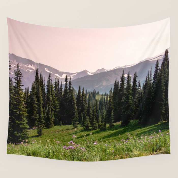 Mount Rainier Summer Adventure X - Pacific Northwest Mountain Landscape Wall Tapestry Gallery Image 2