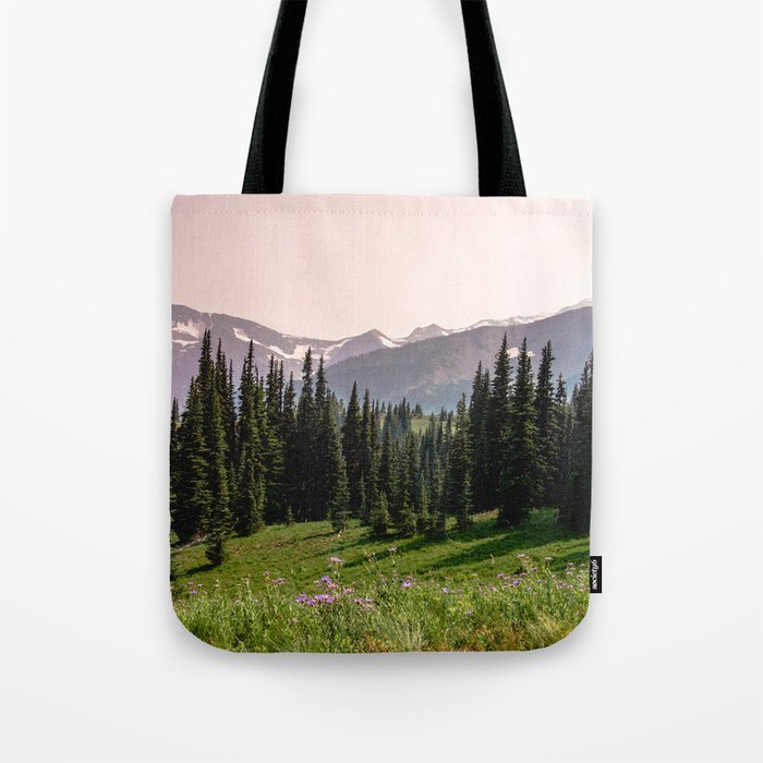 Mount Rainier Summer Adventure X - Pacific Northwest Mountain Landscape Tote Bag Gallery Image 1