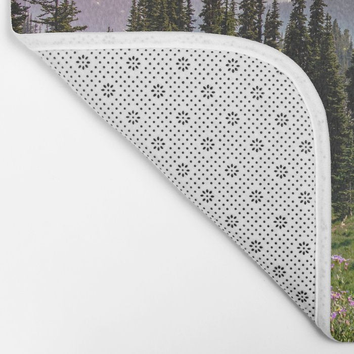 Mount Rainier Summer Adventure X - Pacific Northwest Mountain Landscape Bath Mat Gallery Image 2
