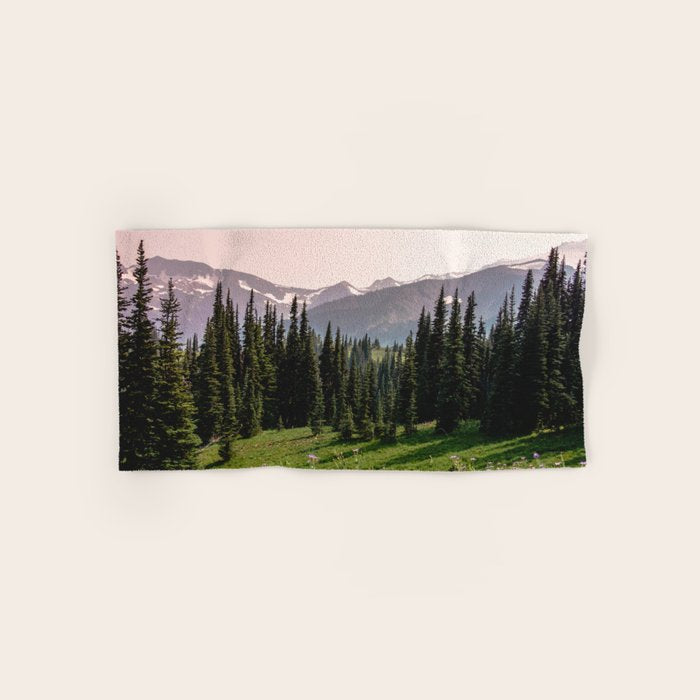 Mount Rainier Summer Adventure X - Pacific Northwest Mountain Landscape Bath Towel Gallery Image 1