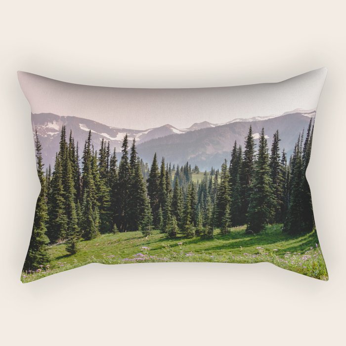 Mount Rainier Summer Adventure X - Pacific Northwest Mountain Landscape Rectangular Pillow Gallery Image 1