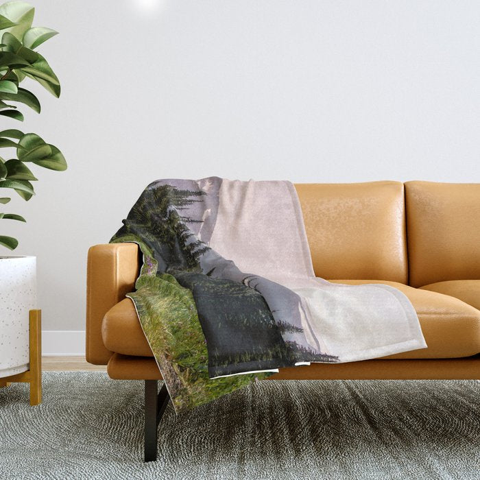 Mount Rainier Summer Adventure X - Pacific Northwest Mountain Landscape Throw Blanket Gallery Image 1