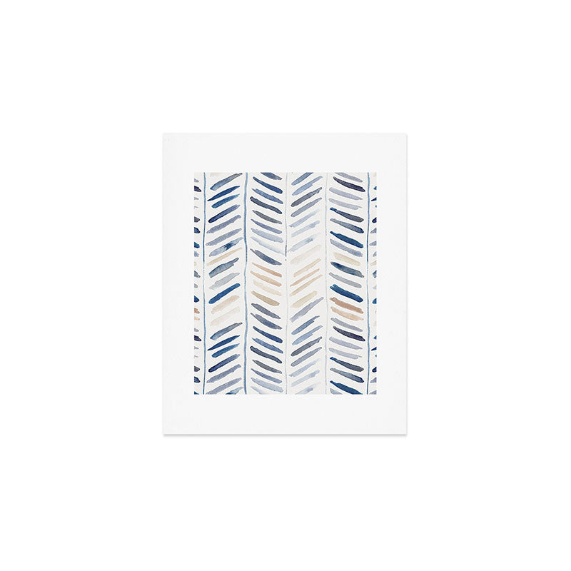 artistic herringbone in indigo and earthy shades Art Print Gallery Image 1